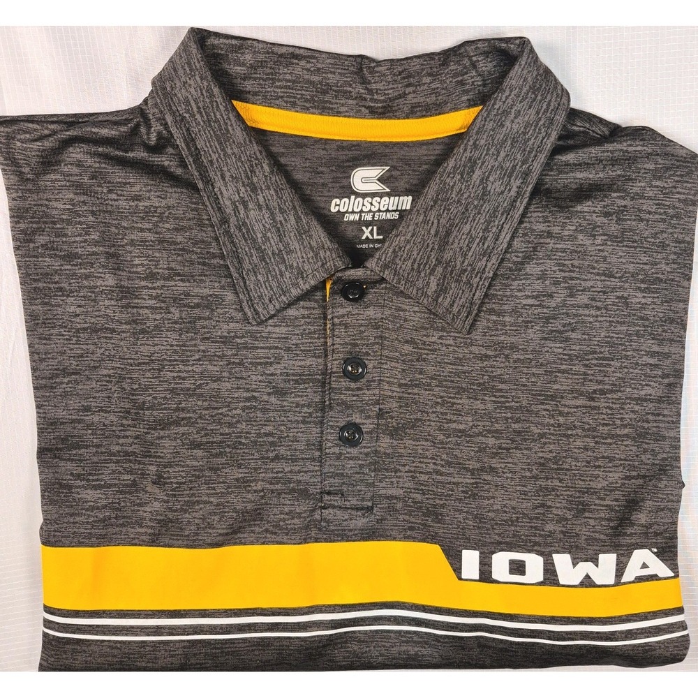 University of Iowa Hawkeys Logo Mens XL Gray Polo Short Sleeve Golf Shirt UI EUC